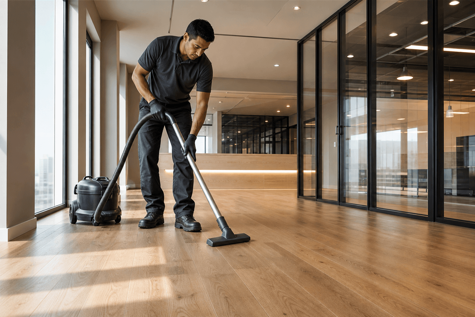 Profissional realizando limpeza técnica com equipamentos adequados